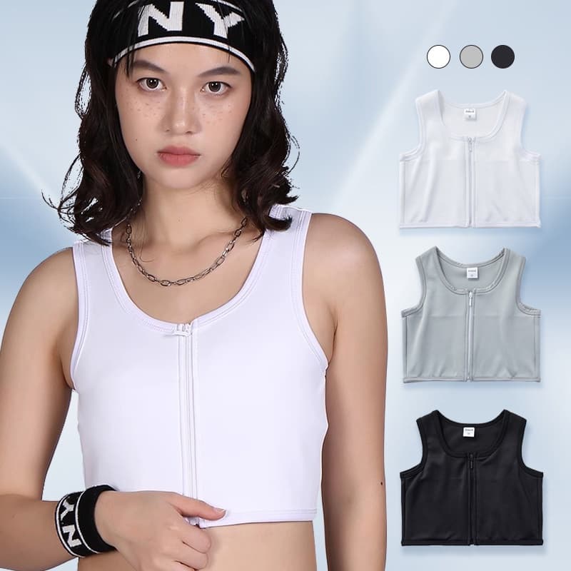 Encadernador De Peito Com Zíper Frontal Curto Respirável Tomboy Binder