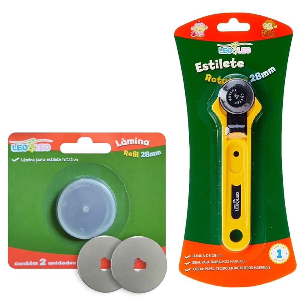 Kit Estilete Rotativo 28MM + 2 Lâminas Para Estilete Rotativo 28MM Uso Profissional