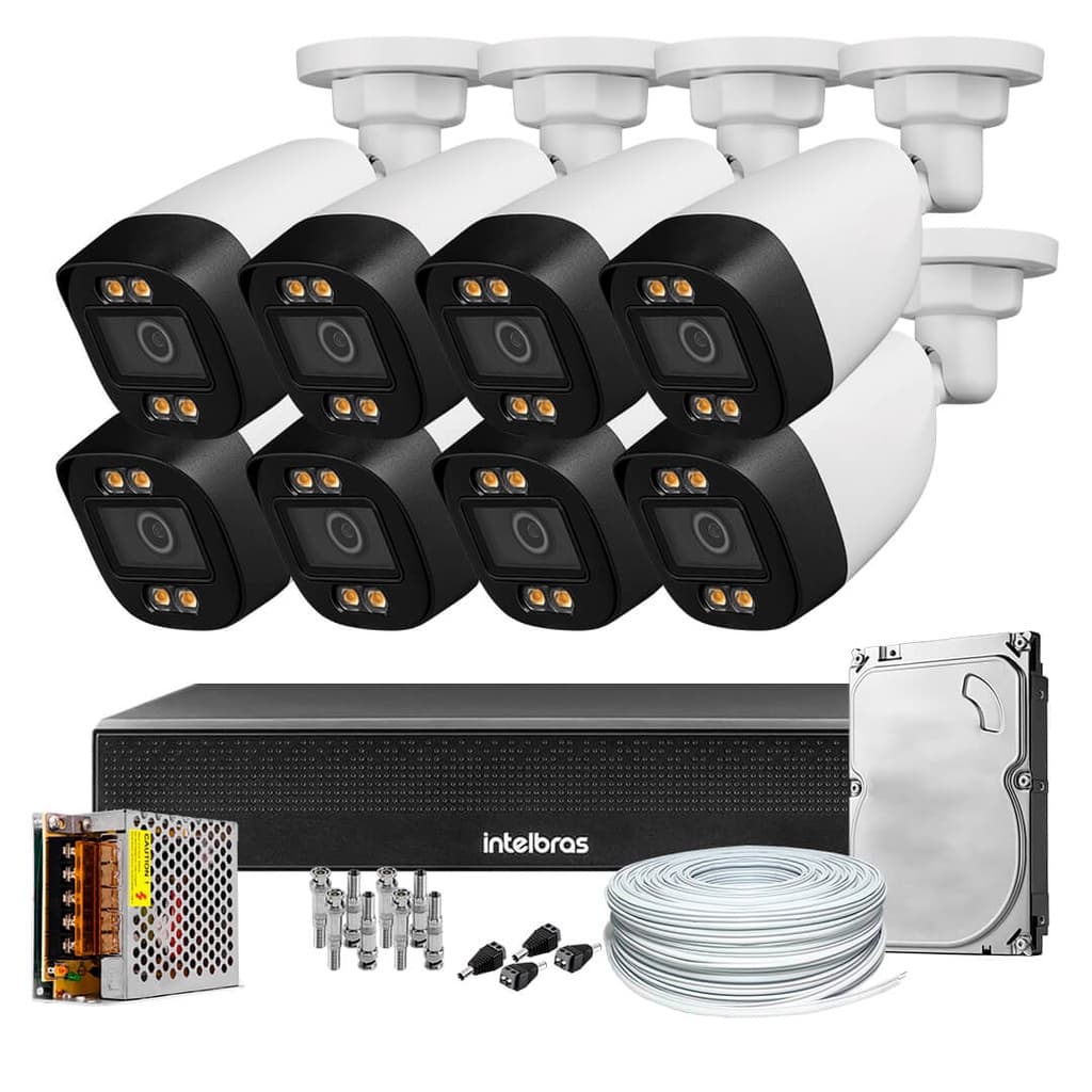 KIT CFTV 08 CAMERAS COLORIDA 1080P 2.8MM MHDX 1008C HD 1TB