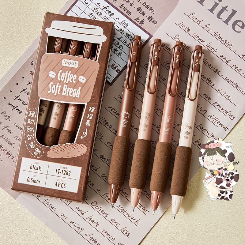 Kit 4 Peças Lindas Canetas De Café Material De Aprendizagem Escritório Gift Premium