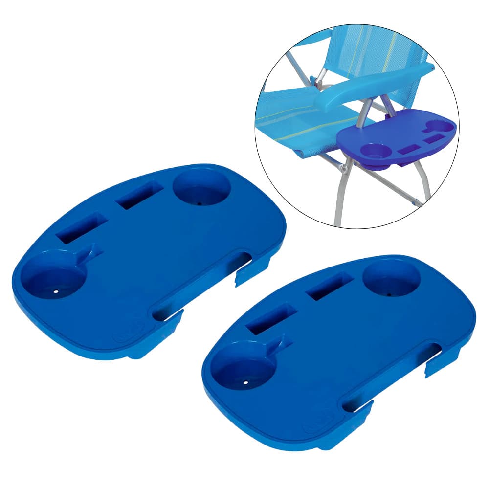 Kit 2 Mesa Portátil para Cadeira de Praia Suporte Azul Mor Polipropileno Porta Copo Celular Verão Praia Piscina Camping