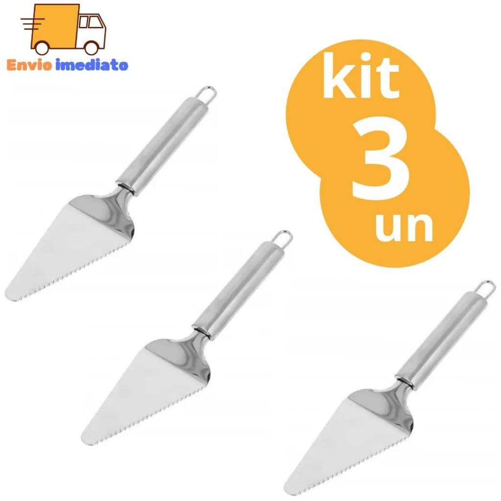 kit com 3 Espatulas Cortadora De Bolo Colher Para Fatiar Bolos E Tortas Cor Inox