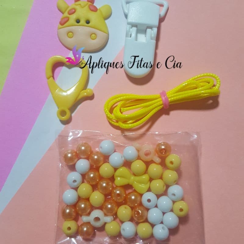 2 Kits Montagem Prendedor de Chupeta Infantil com miçangas sortidas