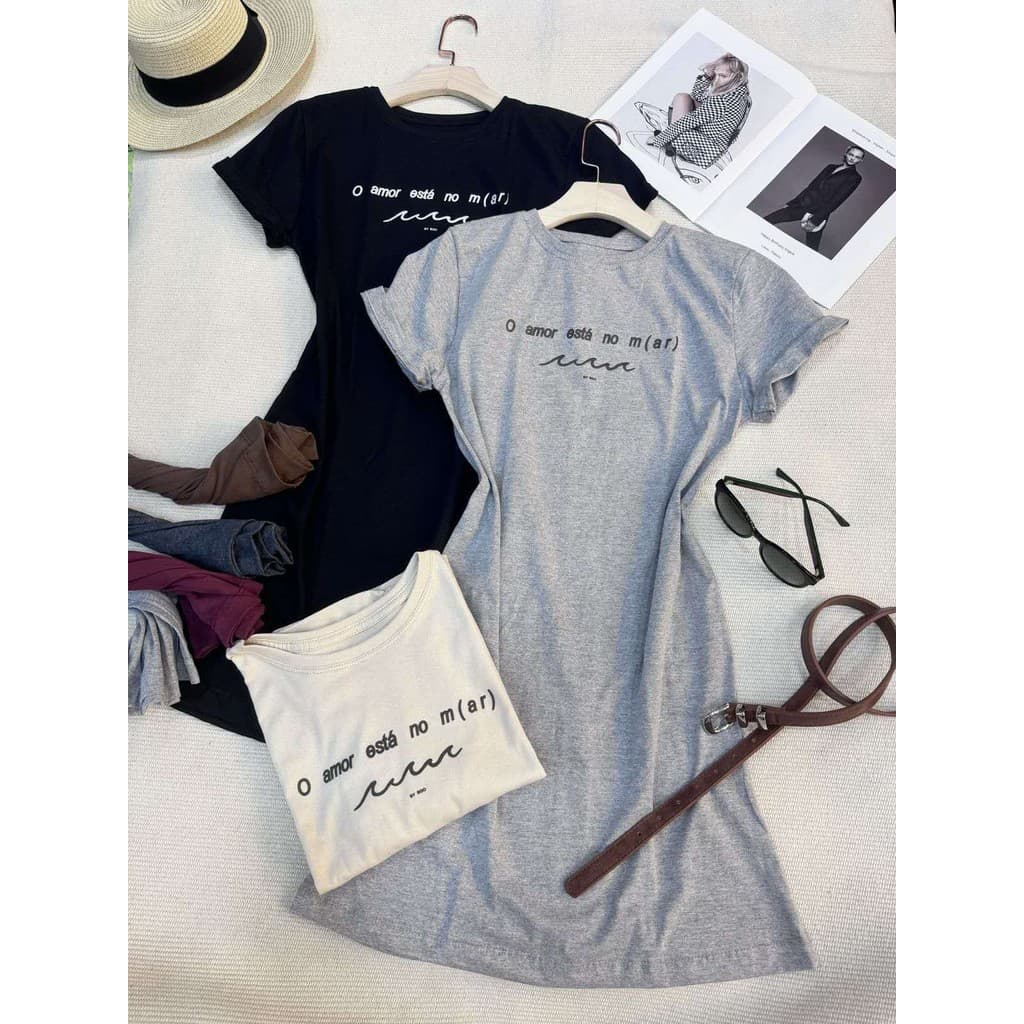 Vestido de algodão feminino   Vestidos Estilo o amor Camiseta Feminina Casual Básico Cores