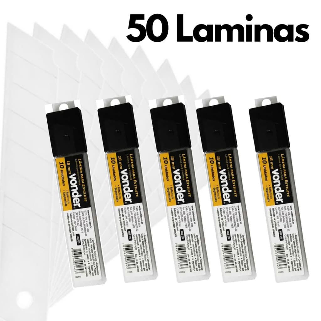 50 Lâminas 18mm para Estilete – Afiadas e de Alta Precisão, VONDER