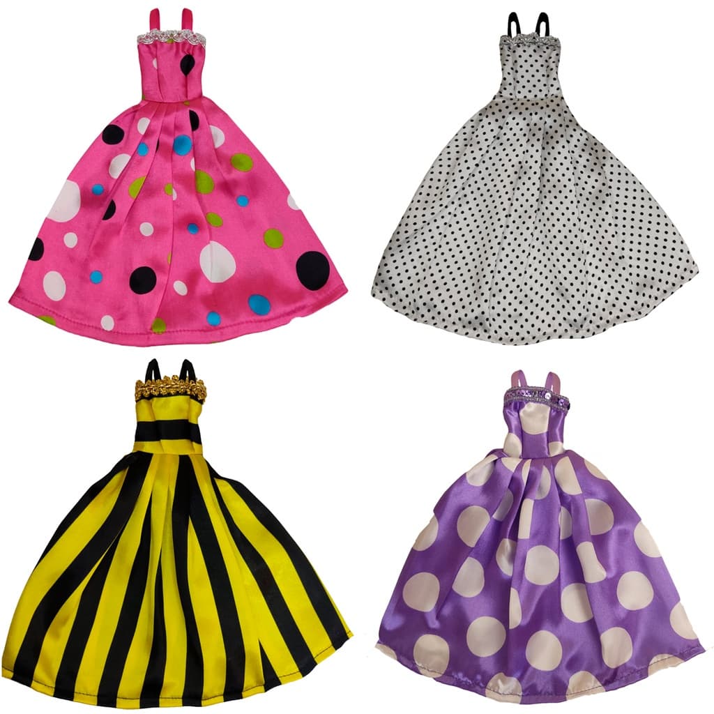 Kit com 3 Vestidos Longos de Cetim Estampados com Alça Para Bonecas de Até 30 centímetros de altura  Roupas de Boneca Roupinha de Boneca Fabricados no Brasil - Sheilinha Confecção