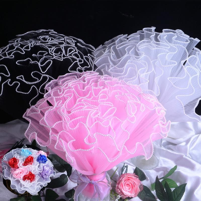 Buquê De Papel De Malha De Embrulho De Flores Frescas Coreanas De 4 Jardas Embalagem Floral Fio De Rede Ondulado Enrugad