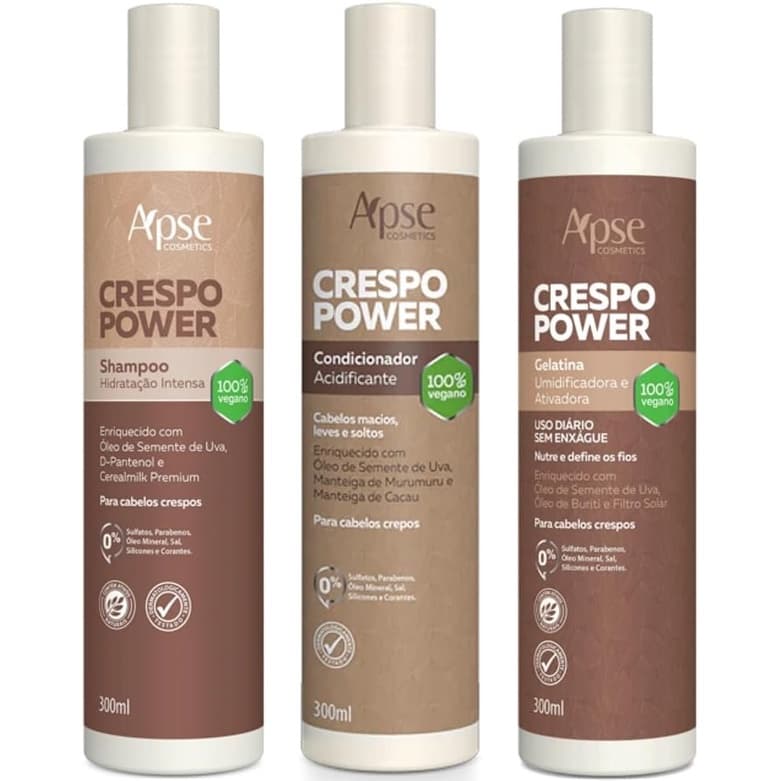 Apse Crespo Power Shampoo 300 ml e Condicionador 300ml e Gelatina 300ml