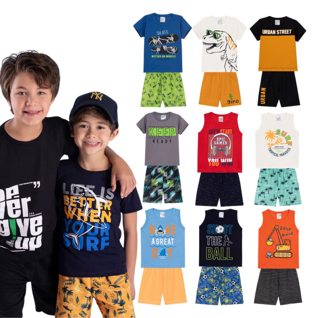 Kit Sortido 10 Peças de Roupas Infantil 5 Conjuntos Menino 1 ao 14
