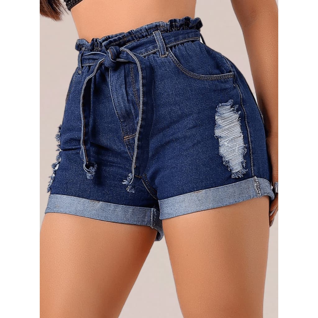 Short Jeans Clochard Com Cinto Cintura Alta Empina Bumbum Short Jeans Feminino Cos Alto Bermuda Jeans Feminino