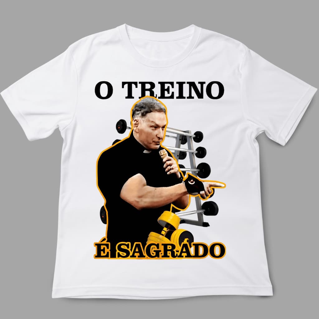 Camiseta Treino | Padre Marcelo Rossi - Treino Sagrado - Halteres Meme Academia maromba