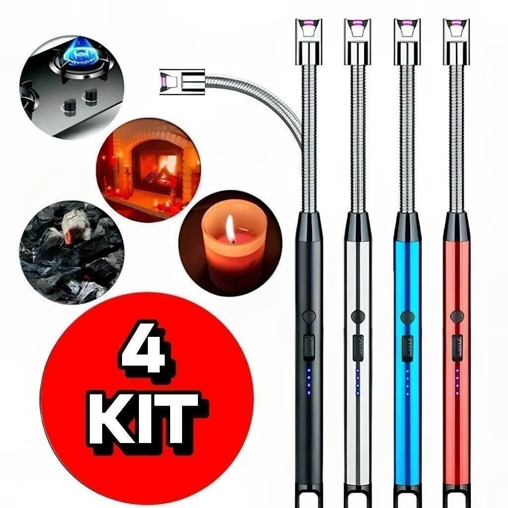 Kit 4 Acendedor de Plasma Ecológico para Fogão Velas Camping Usb Luxo