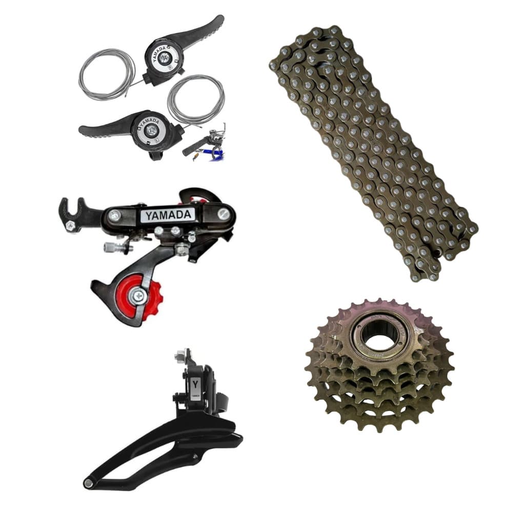 Kit Relação Completo 18 Velocidades Cambios Catraca 6v Corrente Passador Yamada Bicicleta Bike Caloi