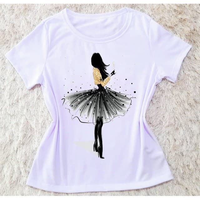 Camiseta blusa T-Shirt Bailarina Dourada M ao G3 feminina e moderninha, Camiseta com estampa feminina, blusa personaliza