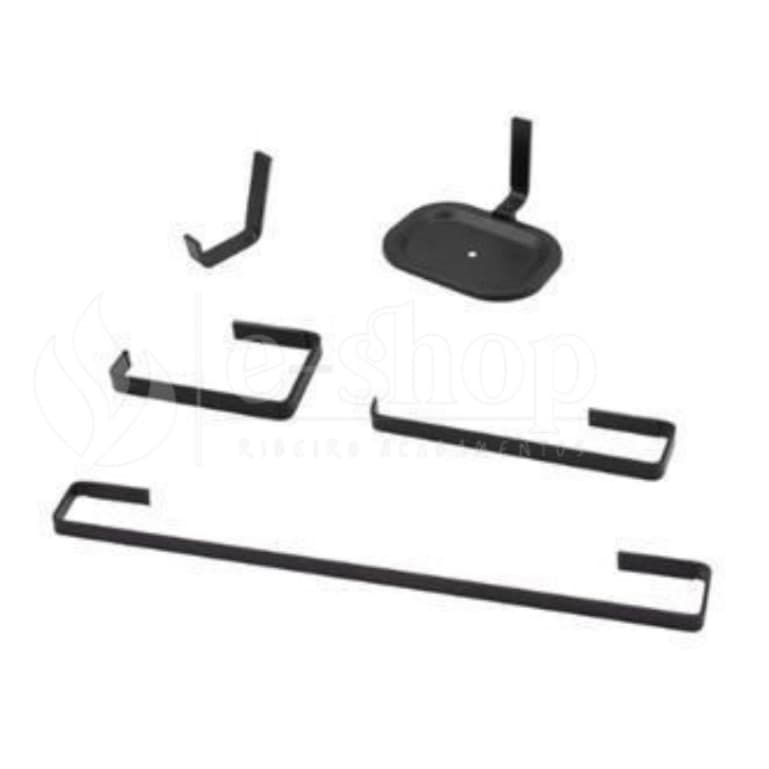 Kit Acessorios Para Banheiro Quadrado 05 Peças Preto Fosco