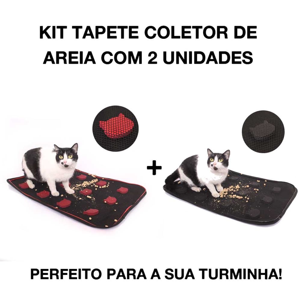 KIT TAPETE COLETOR DE AREIA PARA GATOS C/  2 UN VERMELHO E PRETO