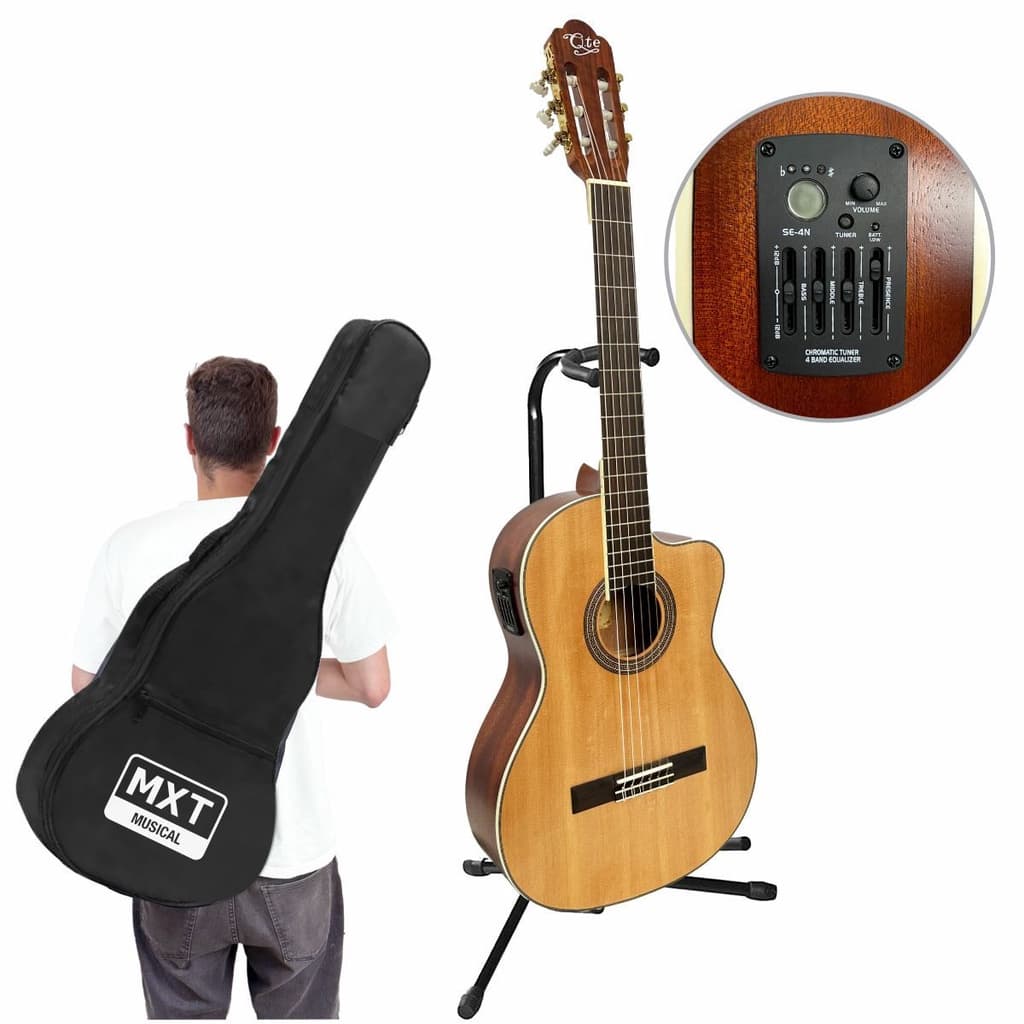 Violão Eletrico Acústico Com Equalizador Nylon Cutway 39" Abeto Xlr P10 + Capa E Suporte