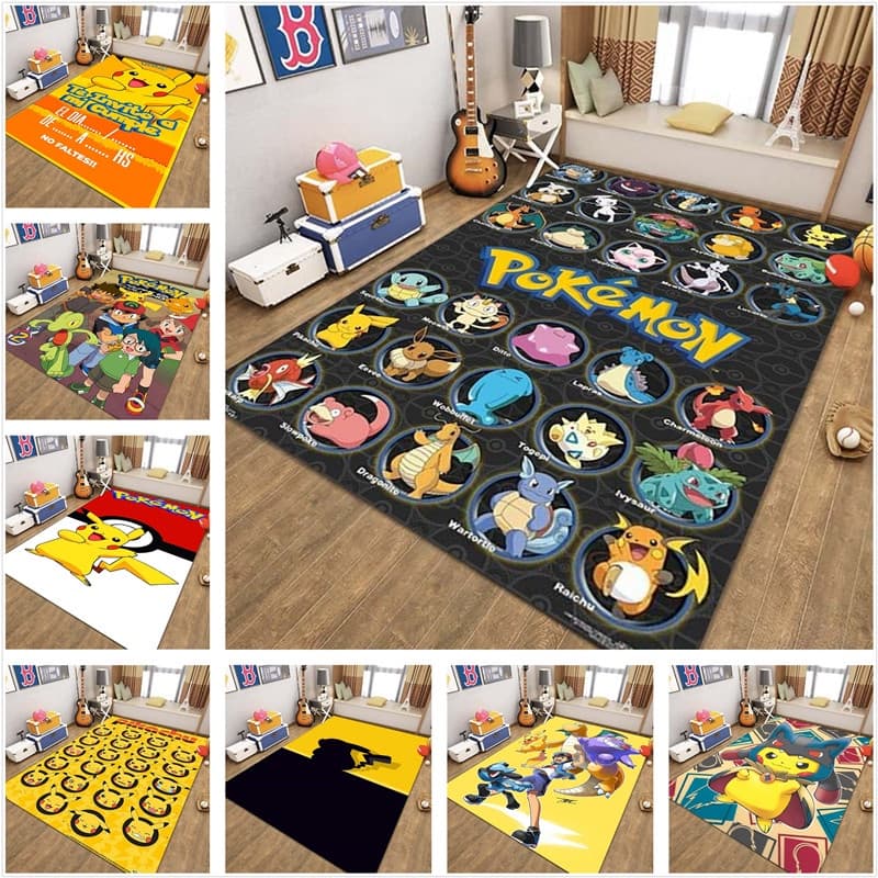 Pokemon Pikachu Cartoon Cute Carpet Living Room Sofá Carpete Decoração De Cabeceira De Criança Absorvente De Tapete E Antiderrapante Personalizável1