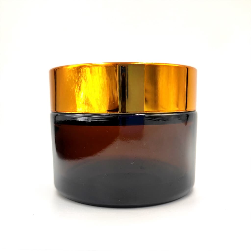 Pote de vidro âmbar 50mL tampa dourada