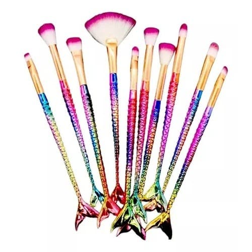 Kit Pincel Sereia Maquiagem Make Up Sombra Delineador Cores Sortidas