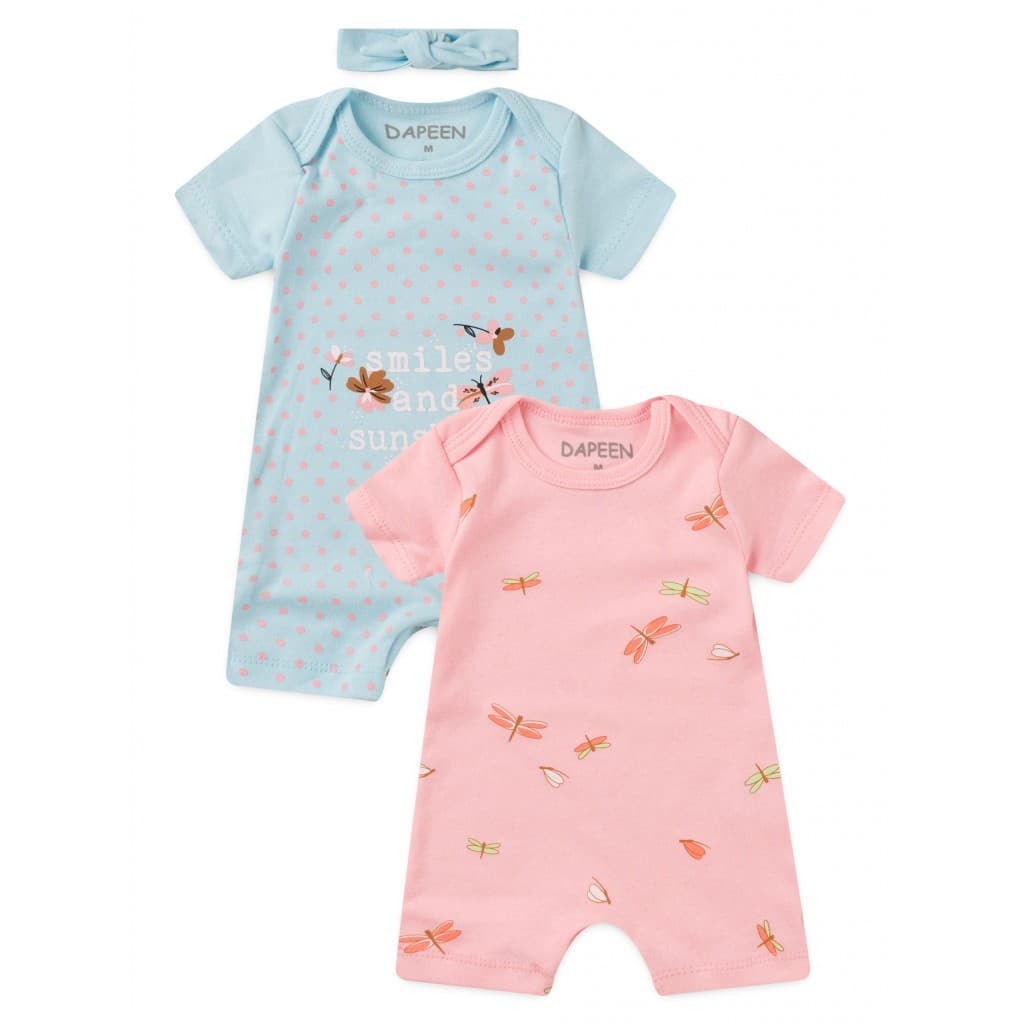Kit Roupa Bebê Menina Rompers Macacão Banho De Sol Libélula -Rosa