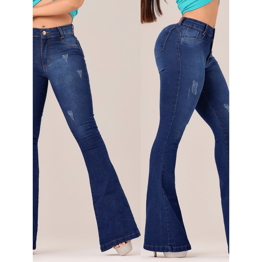 Calça Flare Jeans Feminino Cos Alto Elastano Calça Jeans feminina Flaer Cintura Alta Levanta Bumbum