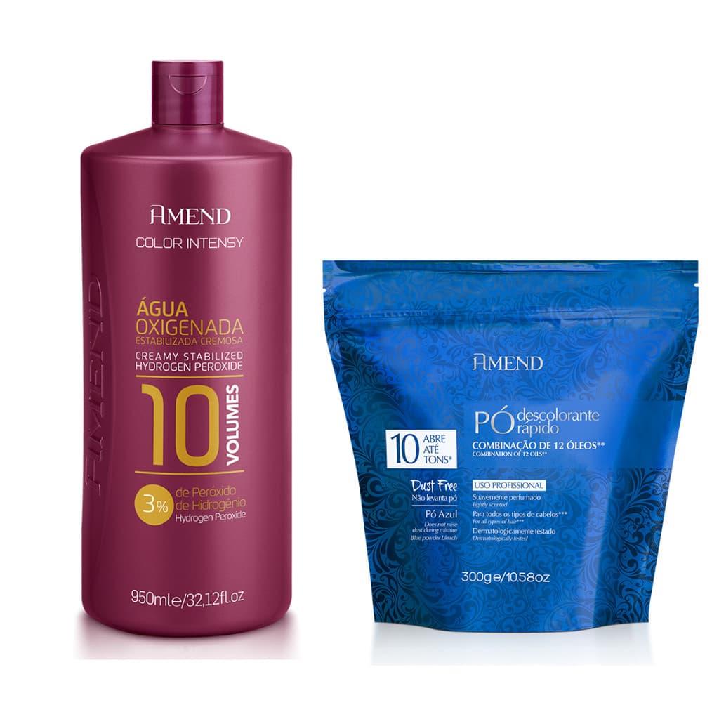 Pó descolorante Amend 12 óleos + ox 950ml oferece proteção contra o ressecamento da descoloração