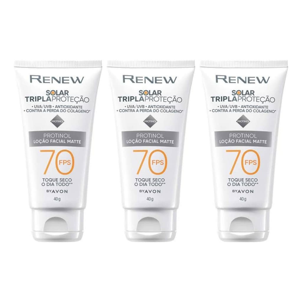 AVON Renew Solar Tripla Proteção Fps70 Com Protinol 40g Kit 3 Un