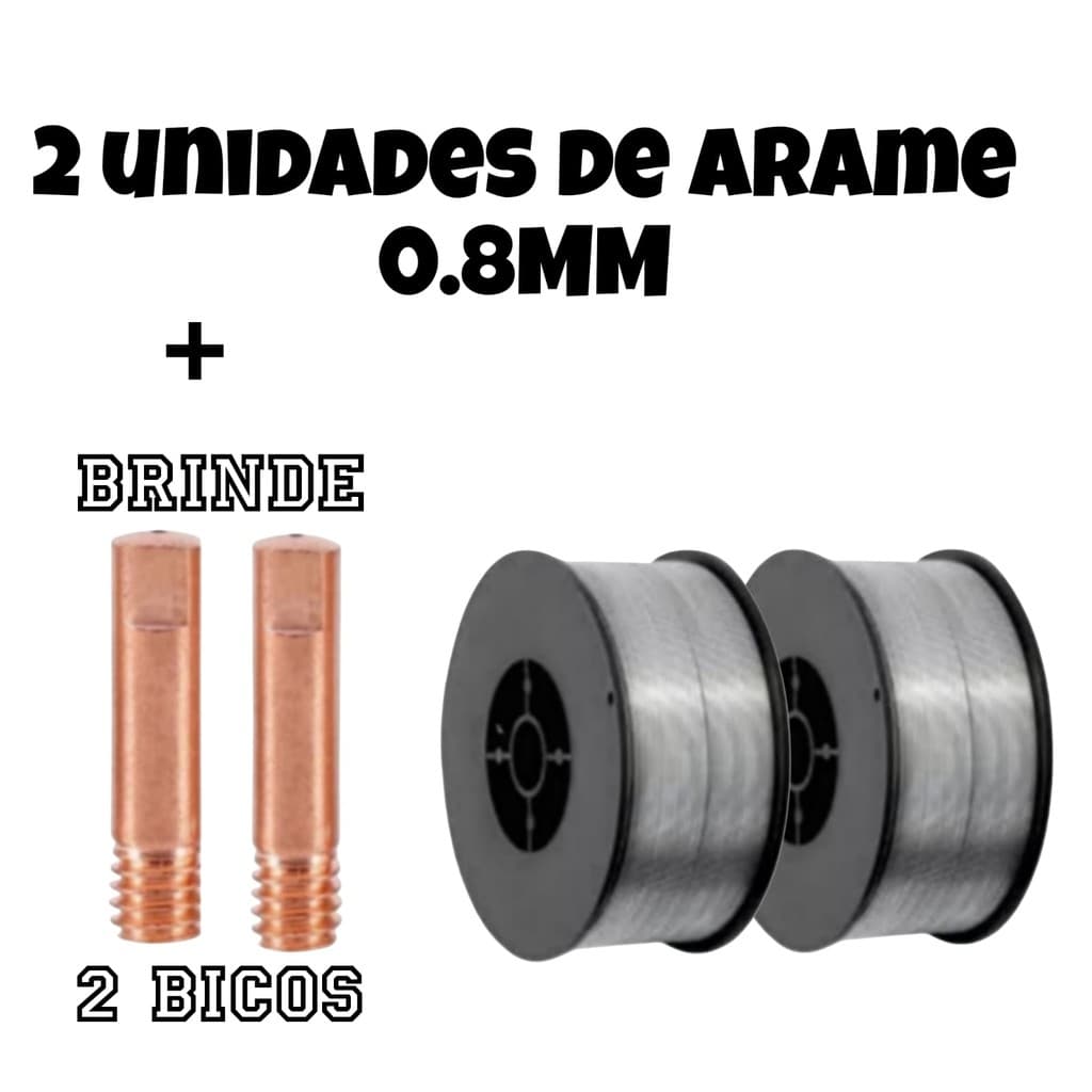 2 UNIDADE ARAME SOLDA MIG Sem gas  0,8mm Lynus 1kg + 2 BICO DE CONTATO 0,8MM