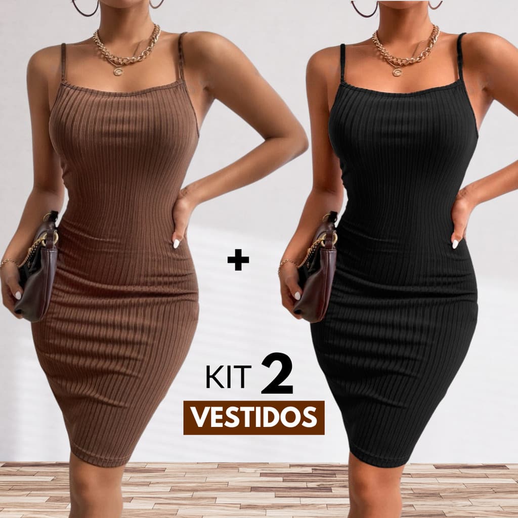 KIT 2 Vestido Tubinho Vestido Midi Canelado Colado De Alcinha 36 ao 42