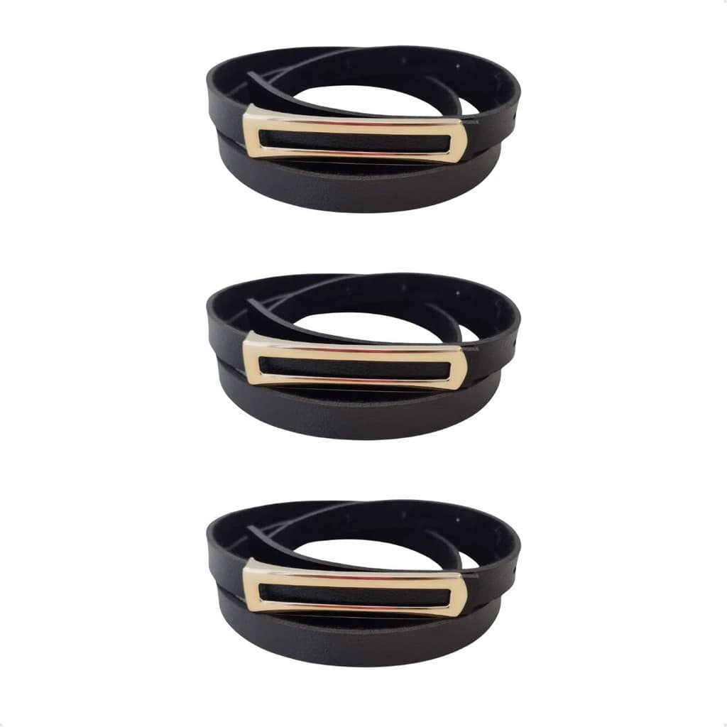 Kit 3 Cinto Feminino Elegante Fininho 1.3cm De Largura Ideal Para Vestidos Cinturado Fivela Longa Em Couro Ecologico