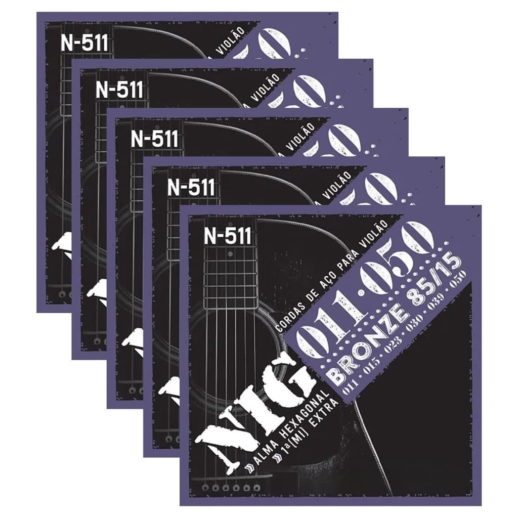 Kit 5 Encordoamento Violão Aço Folk Bronze Nig N-511 .011" PRN511L