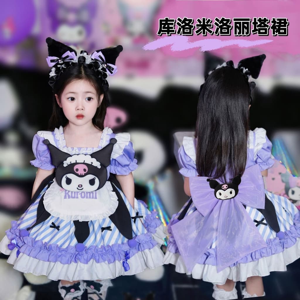 Meninas verão Kuromi saia crianças Lolita inchado vestido de princesa cos roupas vestido