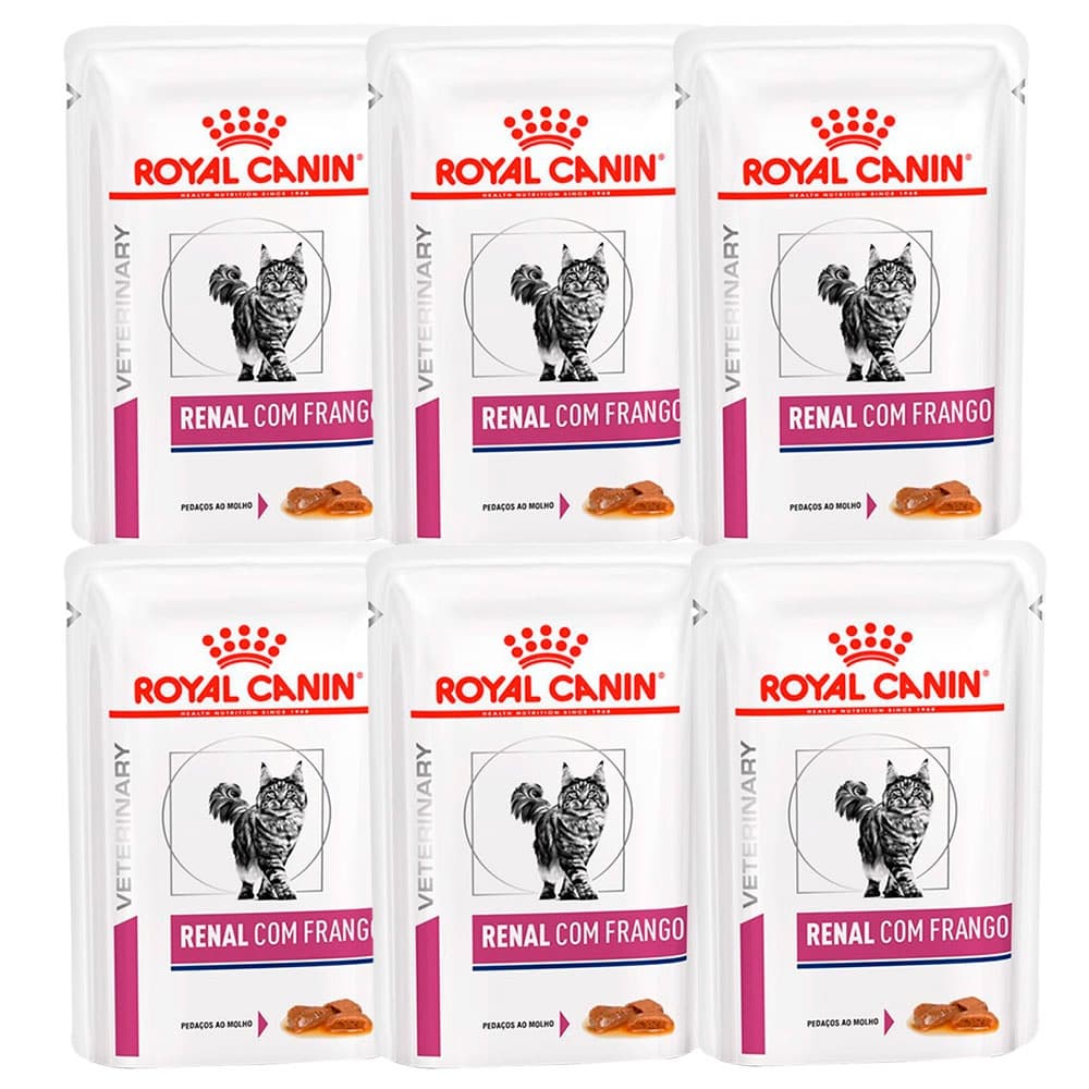 Kit 6 Ração Úmida Sachê Royal Canin Veterinary Diet Renal Gatos Adultos 85g