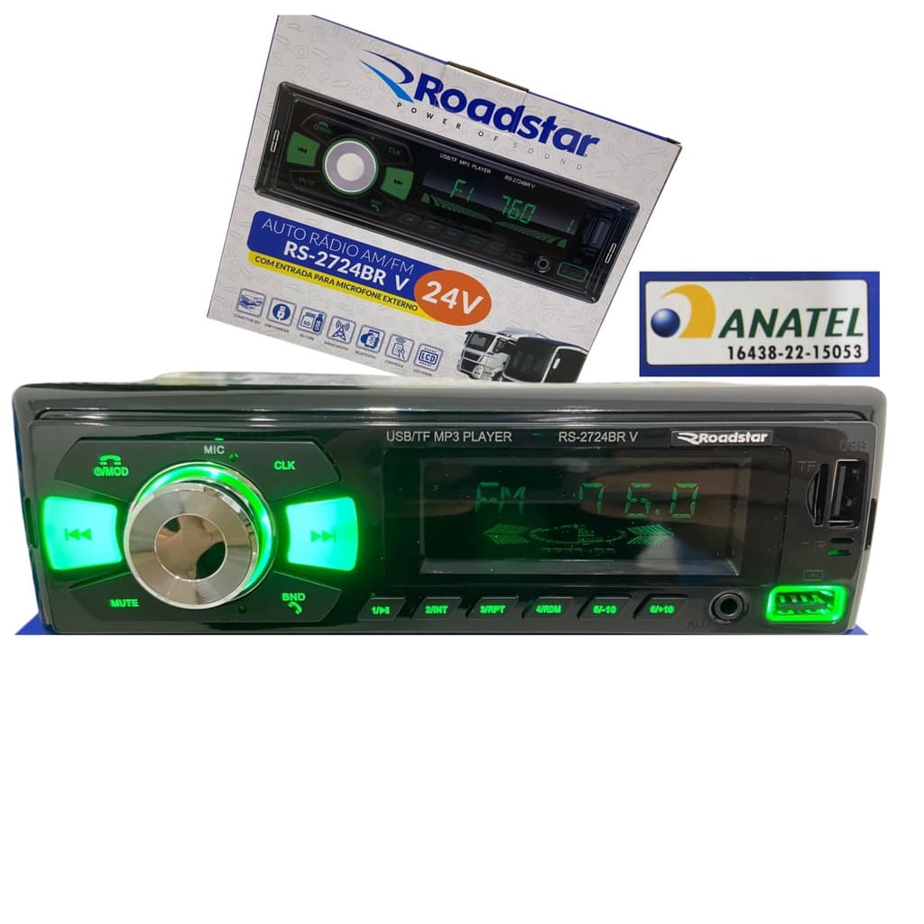 Auto Rádio 24 Volts Bluetooth USB RS-2724BR Caminhão Ônibus Som FM BT