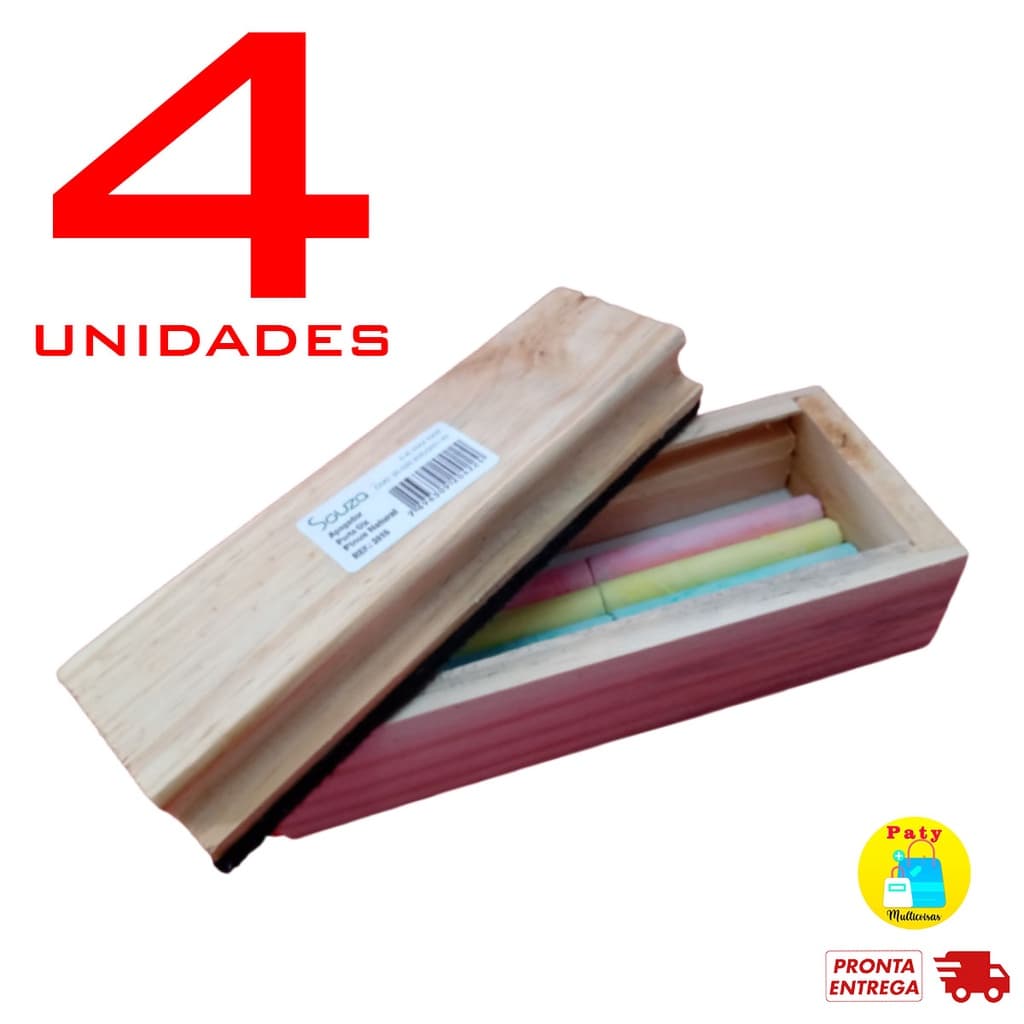 Kit 4 Apagador madeira Estojo lousa giz quadro negro escolar