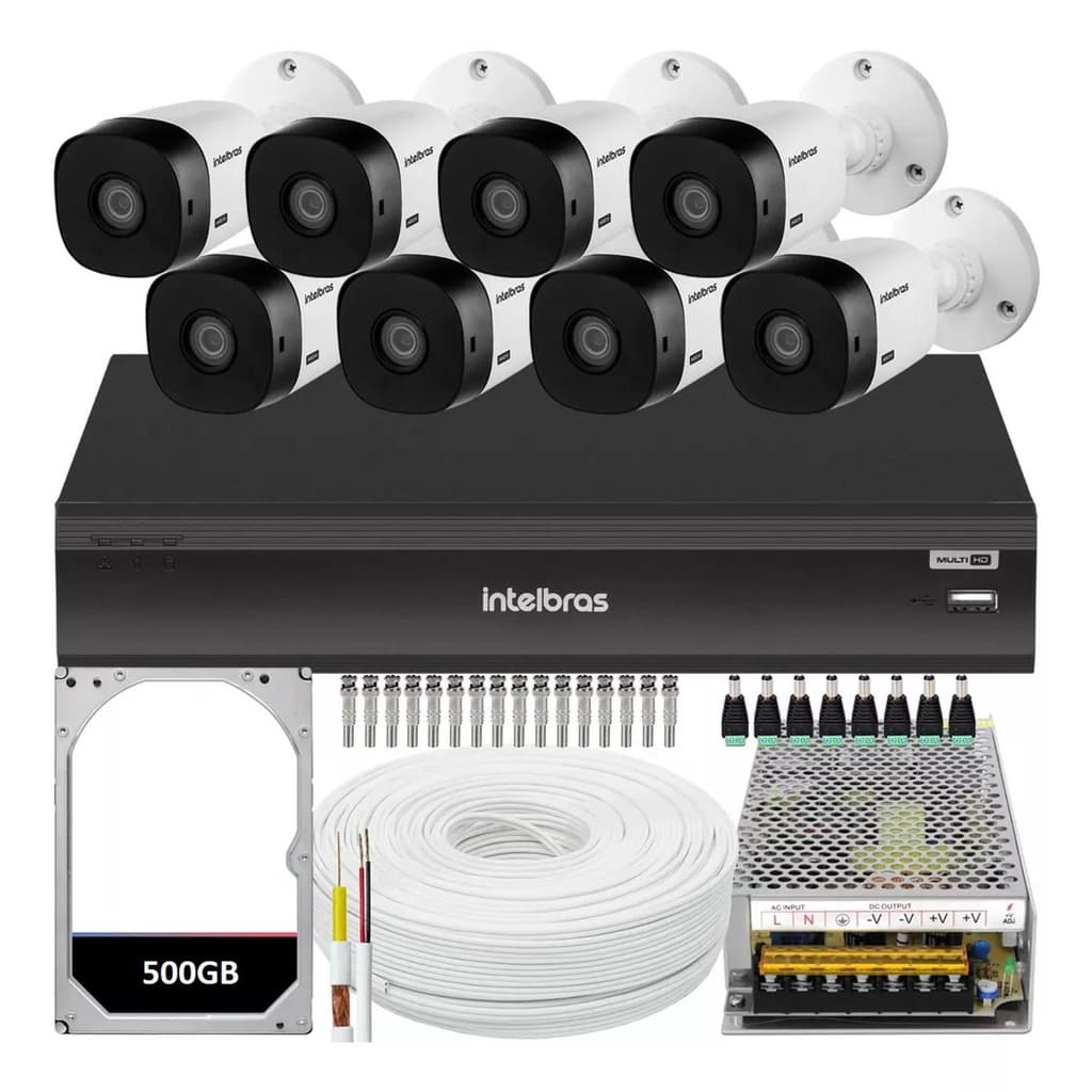 Kit Cftv 8 Cameras Full Hd Vhl 1220 Dvr Intelbras 3108-c 500GB