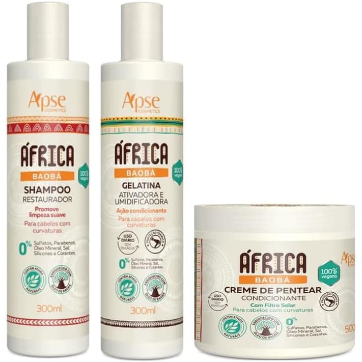 KIT Apse África Baobá Shampoo e Gelatina 300ml e Creme de Pentear 500g