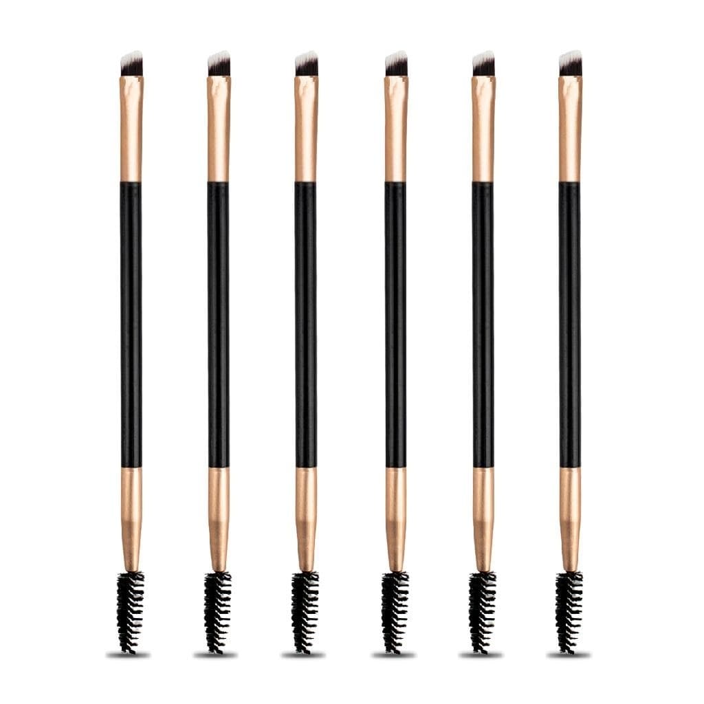 Kit 6 Pincéis Duplo Ponta Chanfrada e Escovinha Sobrancelha Pincel de Maquiagem, Makeup