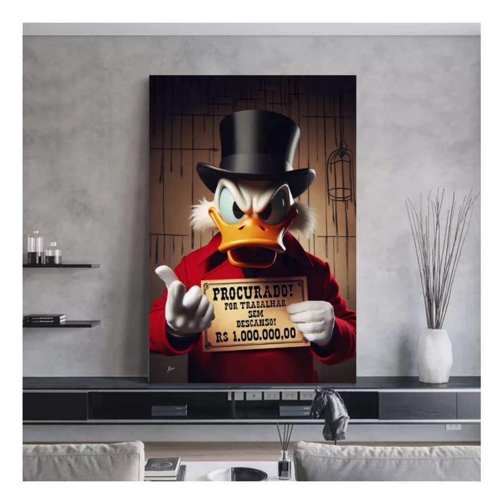 Quadro decorativo grande tio patinhas procurado um milhão sala 80x60