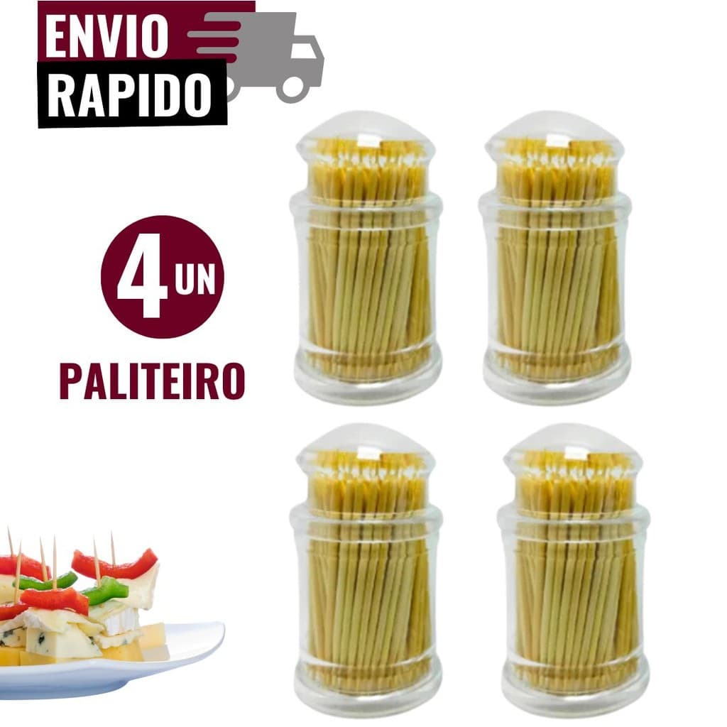 Conjunto 4 Paliteiros em Acrílico com 100 Palitos Cada Petiscos Restaurantes Bares Buffet Porta Palito de Dente Bambu