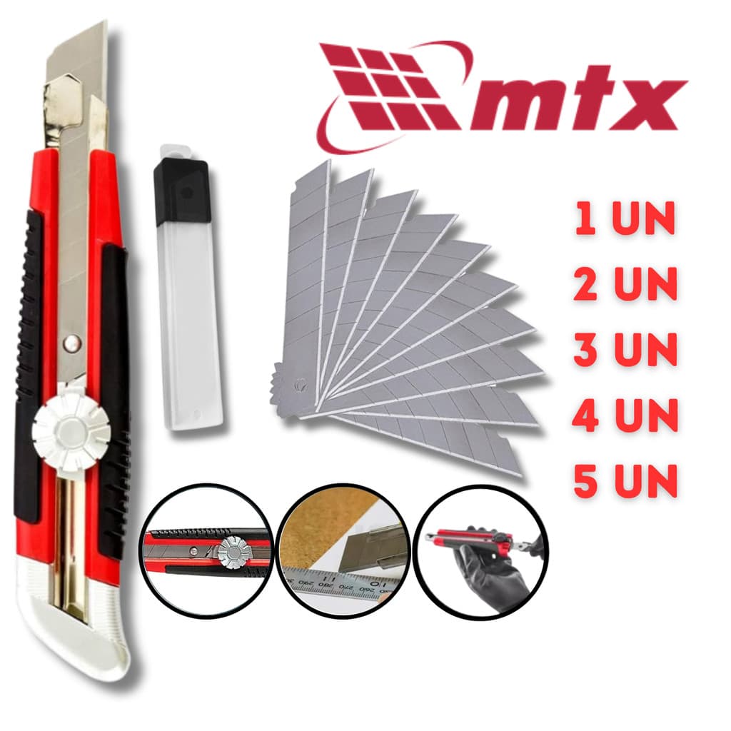 Estilete Profissional MTX Kit 1/2/3/4/5UN + Kit 10 Lamina para Estilete 18mm Estilete Emborrachado