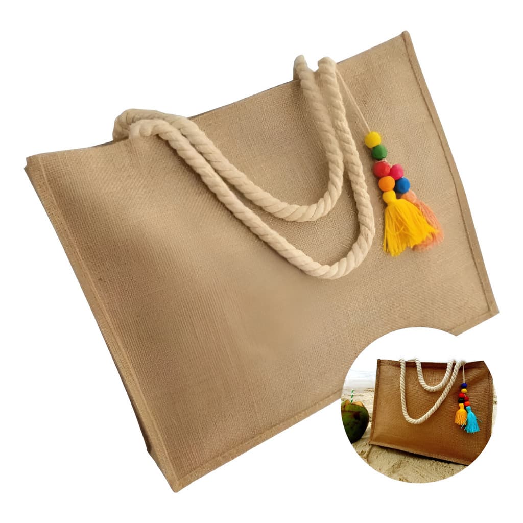Bolsa De Praia Palha Sintética C/ Zíper Forro C/ Alça