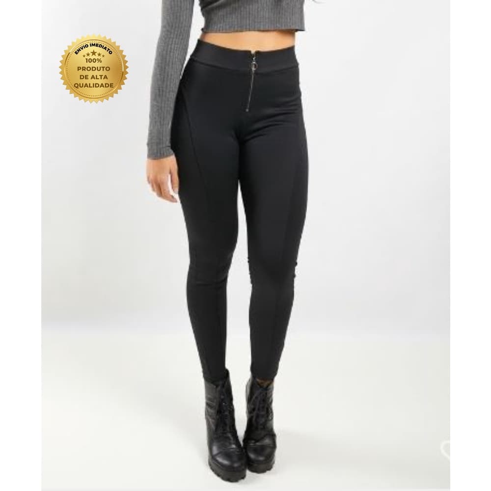 Calça Feminina Cintura Alta e Zíper Zero Transparência
