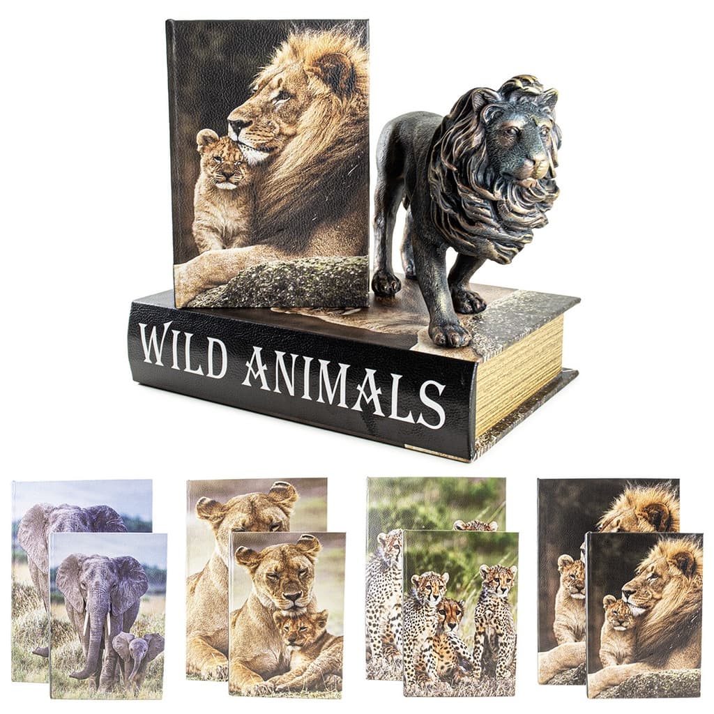 Livro Falso Caixa Organizadora Para Decoração Sala Casa Aparador Mesa Porta Objetos Madeira Animais Selvagens 2 Peças