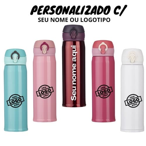 Garrafa Personalizada Térmica (400ml) - Nome, Logo, Time, Frase
