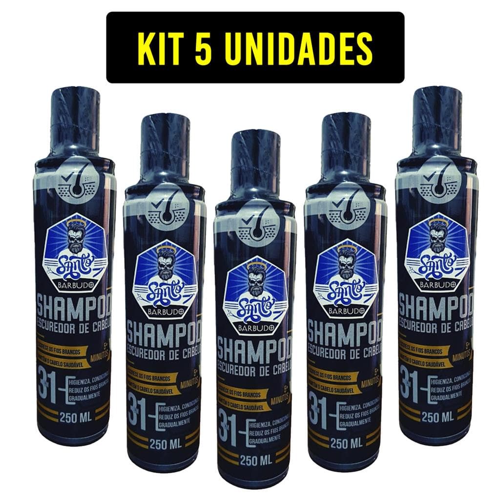 Shampoo Escurecedor Cabelos Brancos 250ml Kit 5 Unidades Santo Barbudo 250 ml Homens e Mulheres