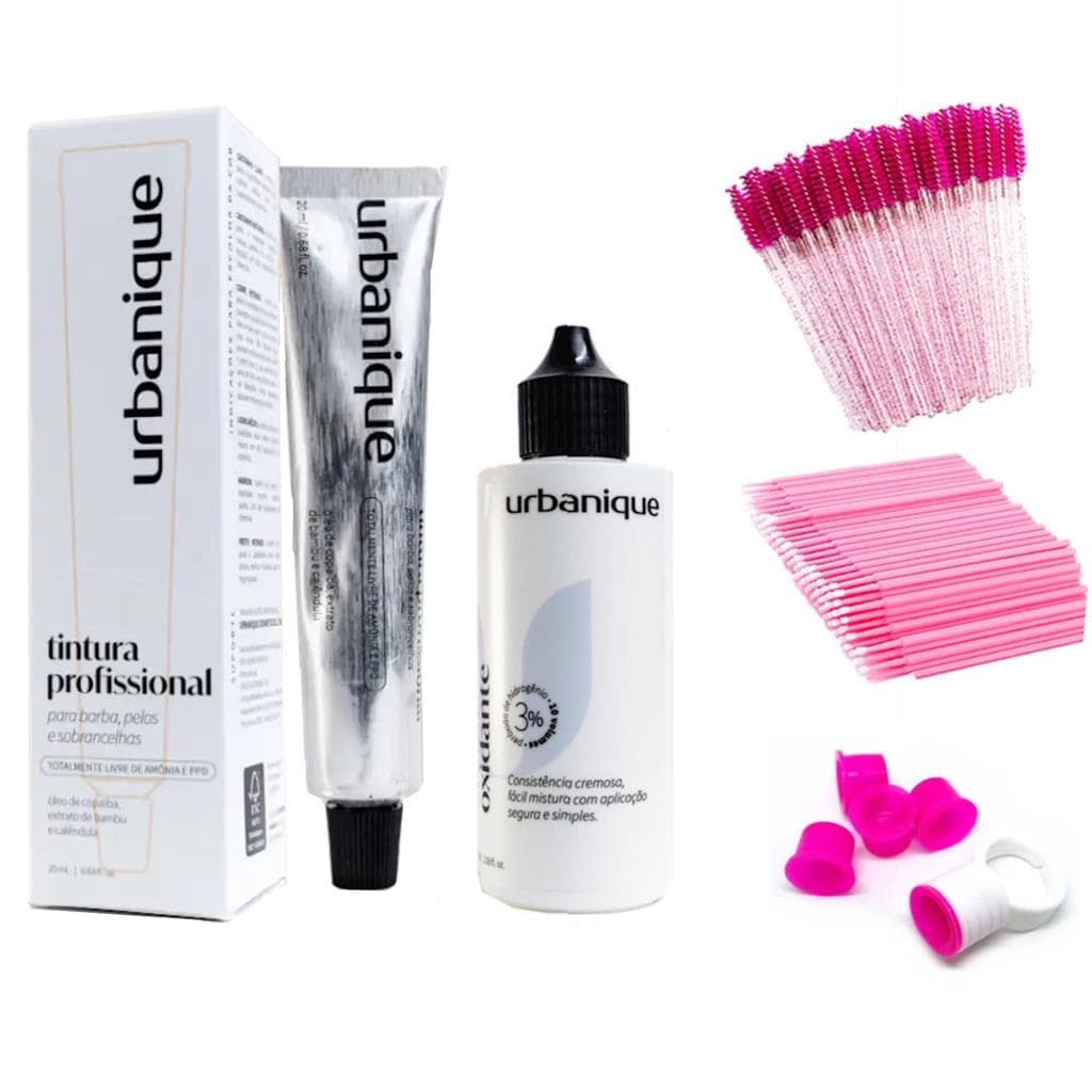 Tinta de Sobrancelhas Barba Bigode Cilios Profissional Urbanique Com Creme Oxidante e Acessorios
