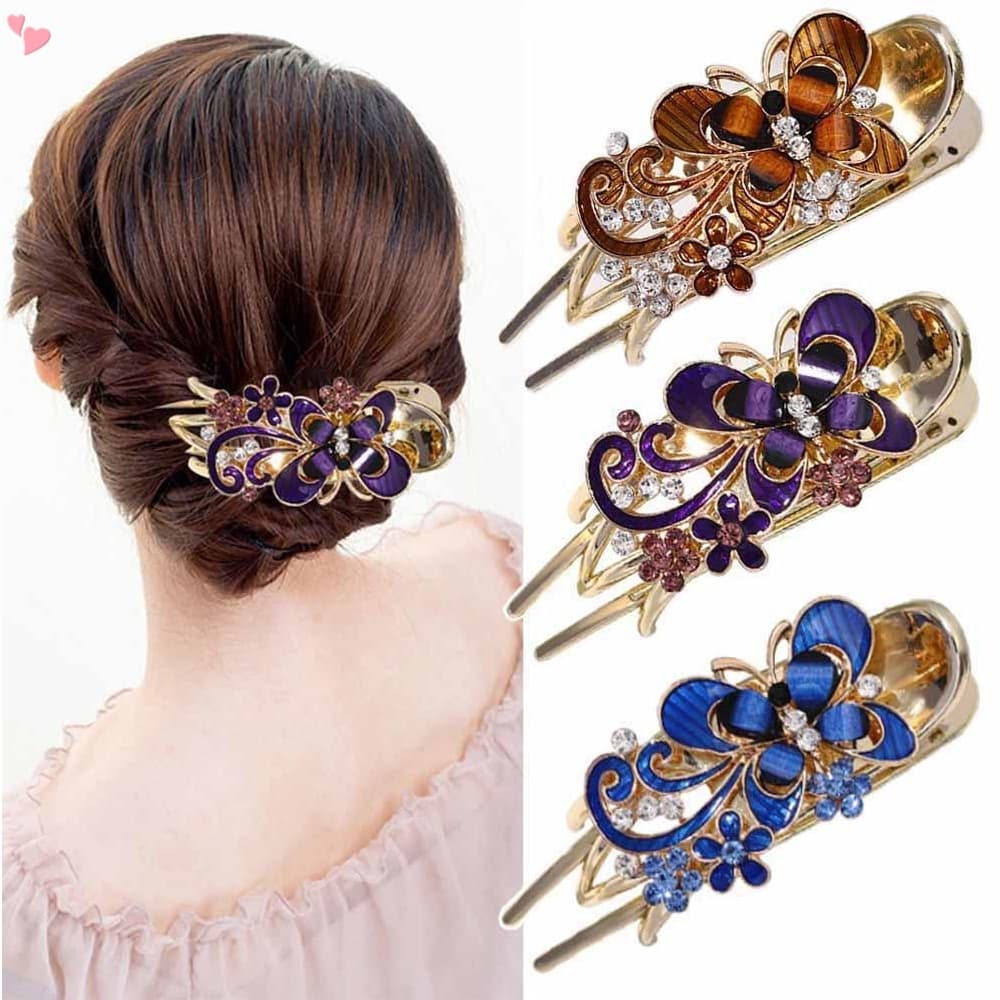 Grampo De Cabelo Borboleta Garra De Jacaré Acessórios Feminino Flor De Cristal