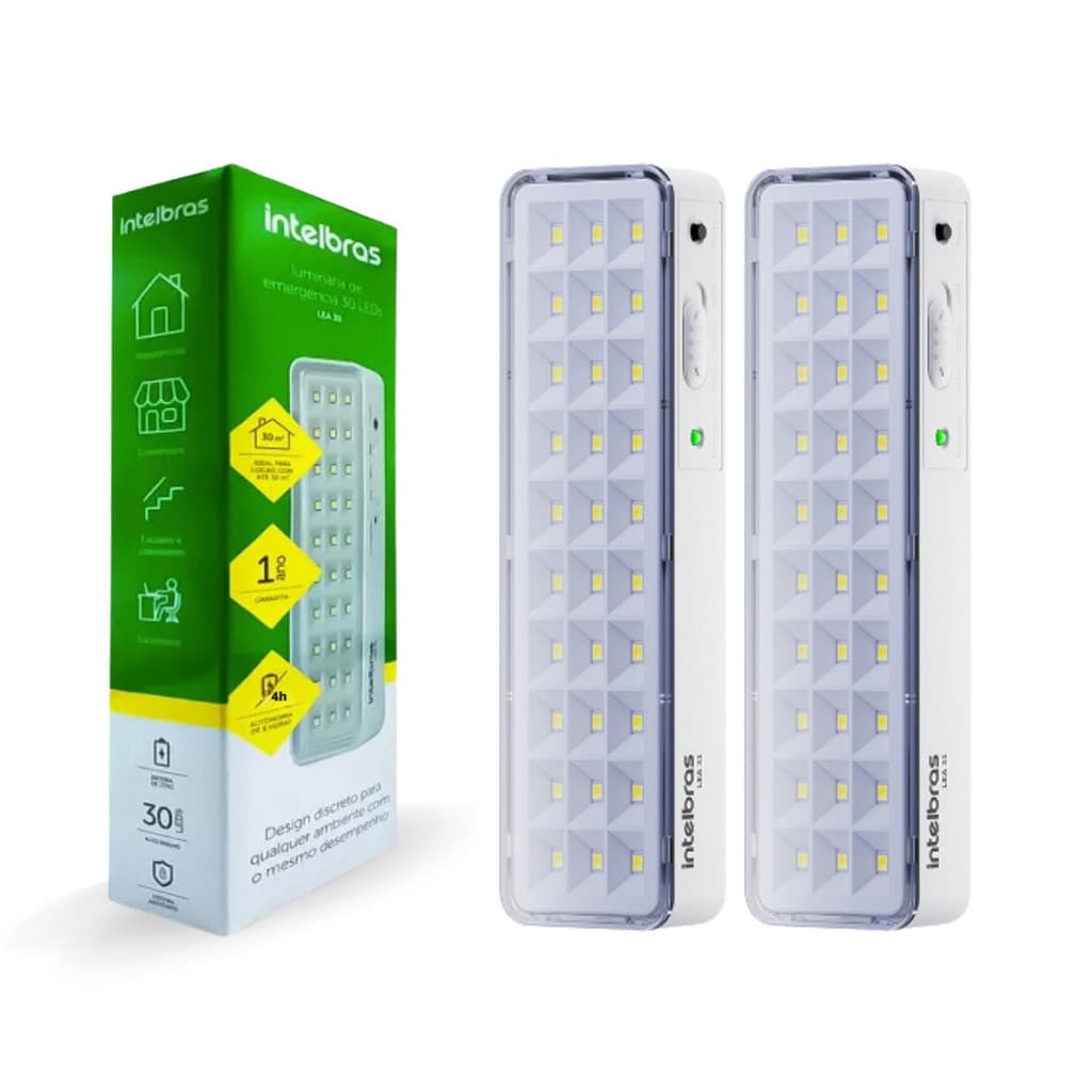 Kit Com 2 Unidades Luz de Emergência Emergencial Luminária Lea 31 Led 1w Bivolt Lítio  Intelbras